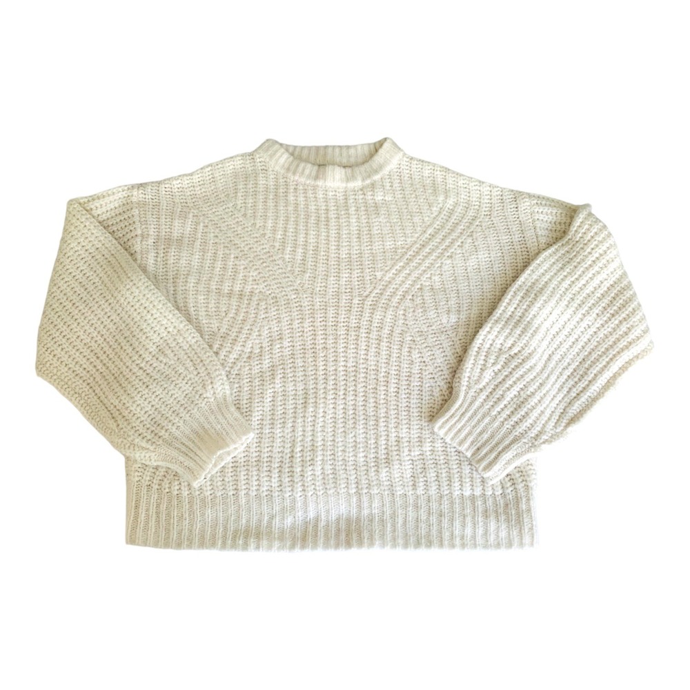 A New Day Sweater Women S Ivory Cream Chunky Knit Mock Neck Balloon Sleeve Cozy